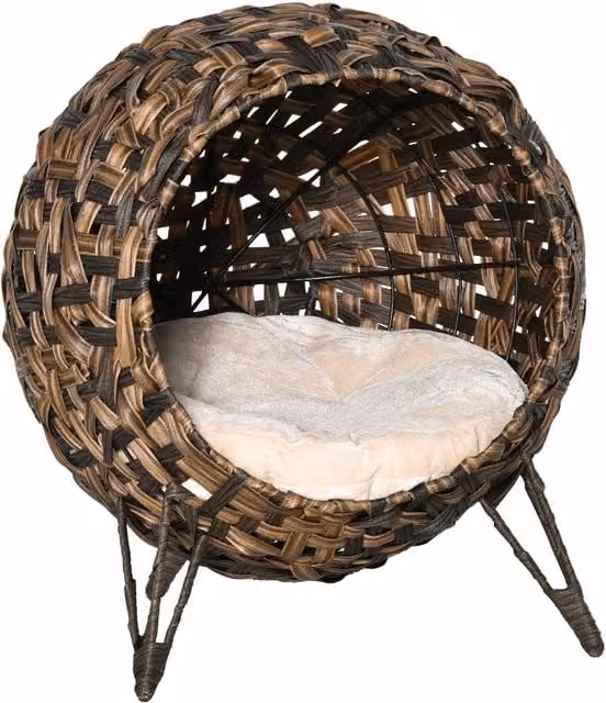 Cama para gatos NORTHIX de ratán marrón con diseño elevado y colchón, Diámetro: 52 cm