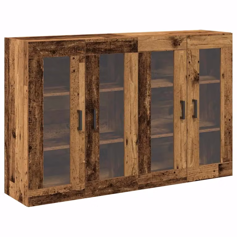 Set de 2 armarios de pared vidaXL en madera envejida color marrón con puertas de cristal y estantes internos, An: 69,5 cm, P: 34 cm, Al: 90 cm