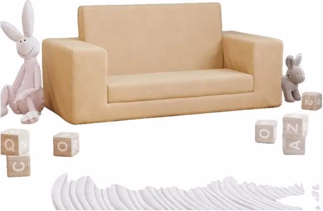 vidaXL Sofá cama infantil de 2 plazas en felpa suave color beige