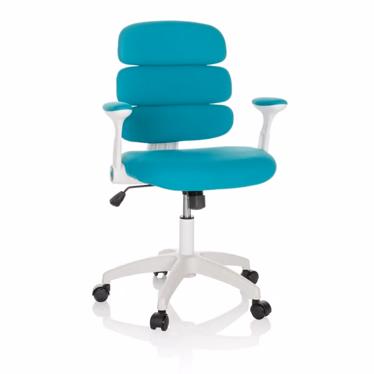 Silla giratoria ergonómica hjh OFFICE para niños en tela azul y blanca con ruedas