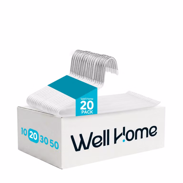 Pack de 20 perchas para pantalones antideslizantes Wellhome con barra en color blanco de metal y plástico