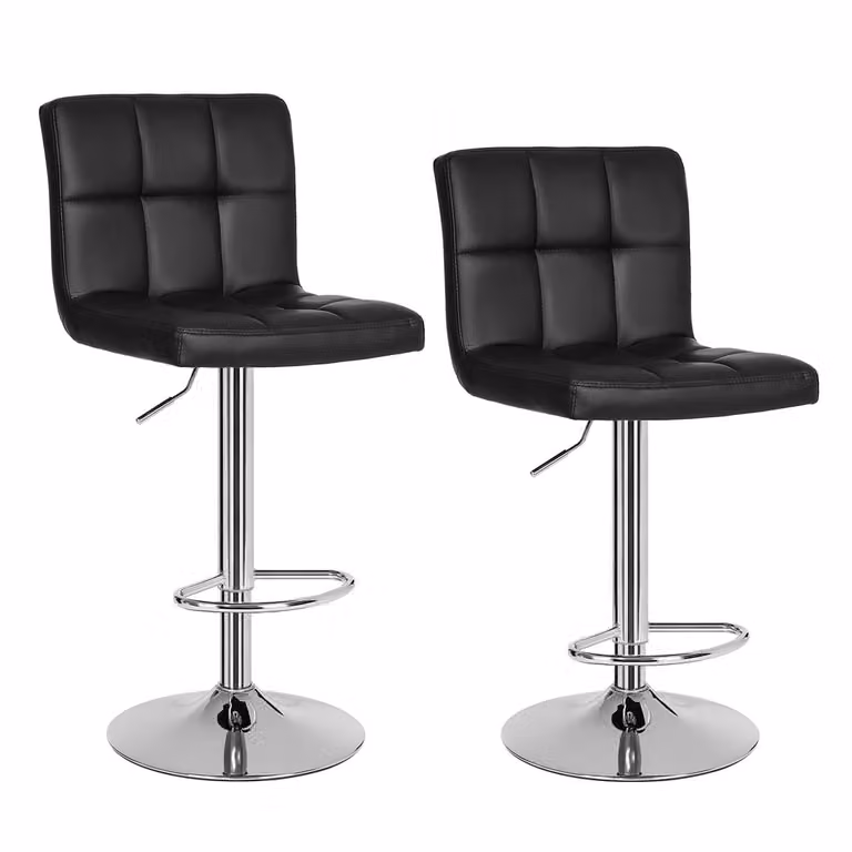Taburete giratorio de 360 grados Songmics en cuero sintético negro con estructura de metal y plástico de estilo moderno para adultos