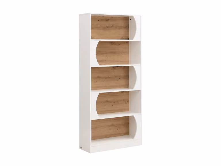 Librería FARENZA con 5 compartimentos en MDF, color blanco y beige, An/P/Al: 80 x 30 x 180 cm