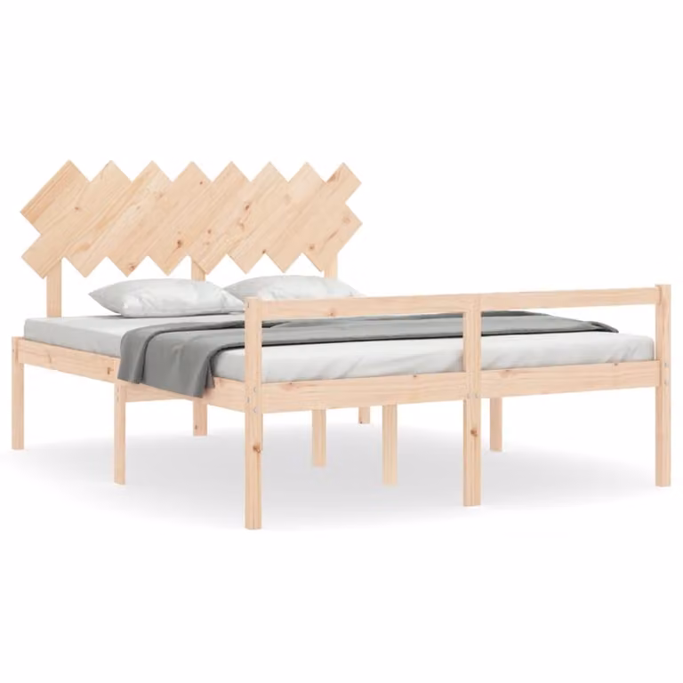Cama para personas mayores vidaXL de madera maciza de pino con cabecero, An/P/Al: 160 x 200 cm