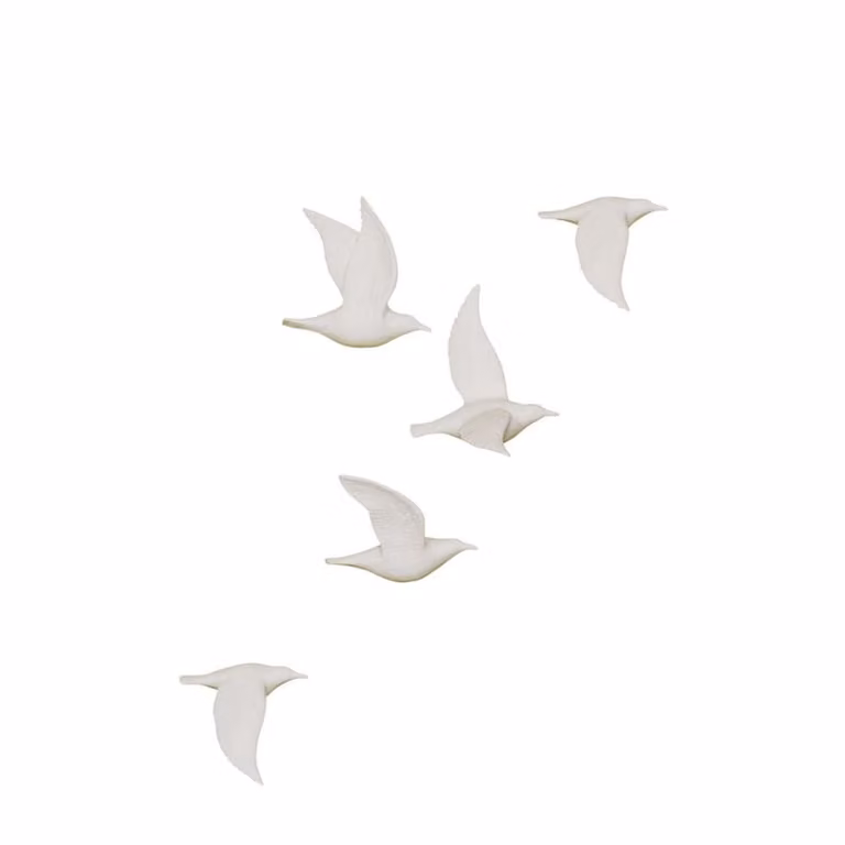 Set de 5 decoraciones de pared de pájaros en porcelana blanca de Chehoma, An/P/Al: 14 x 16 x 5 cm