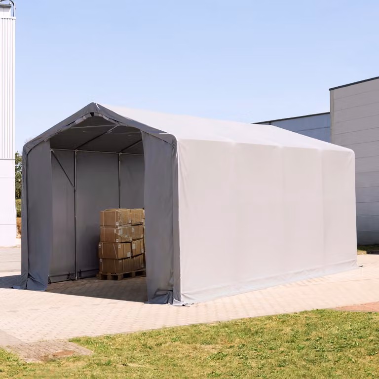Carpa industrial TOOLPORT de PVC gris con estructura de acero galvanizado, An/P/Al: 4 x 8 x 3 m