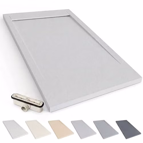 Plato de ducha rectangular NEBADOON de resina mineral antideslizante y extraplano en color gris, An/P: 70 x 70 cm
