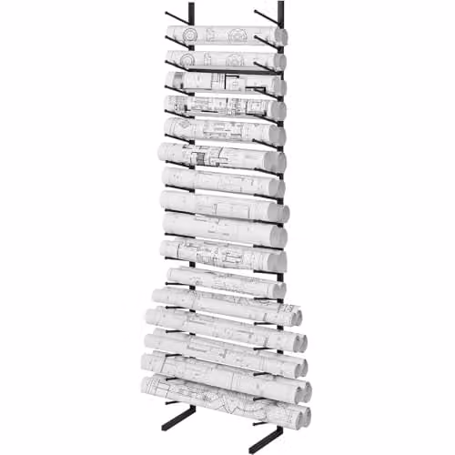 Estante de almacenamiento de planos VEVOR de 16 niveles, soporte vertical de metal y madera en color negro para exhibición de pósteres y mapas, montaje en pared