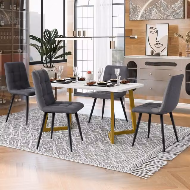 Conjunto de comedor BEAOK con mesa rectangular y 4 sillas en MDF gris y patas metálicas doradas de estilo moderno