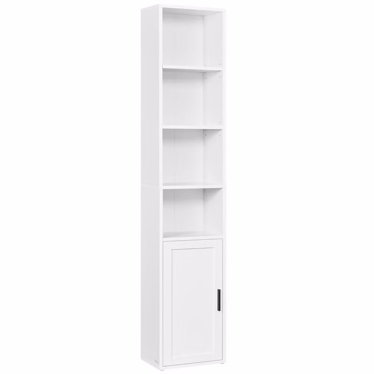 Librería estantería vertical Vasagle de 6 niveles con puerta y estantes ajustables, color blanco, An/P/Al: 31,5 x 24,1 x 174,5 cm