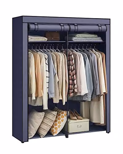 Armario de ropa portátil SONGMICS con estantes y perchero, diseño plegable en color azul, An/P/Al: 140 x 43 x 174 cm