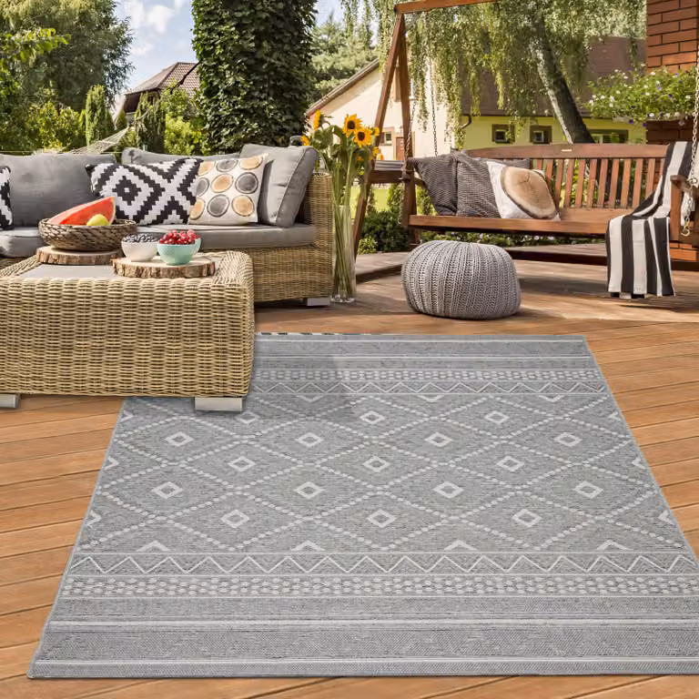 Alfombra Teppich-Traum con diseño geométrico de zigzag efecto sisal para interior y exterior, color gris, An/P: 80 x 150 cm