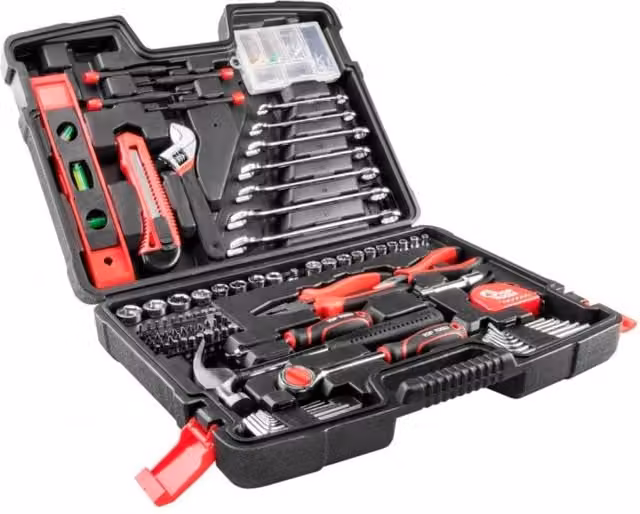 Juego de herramientas Top-tools de 194 piezas con llaves Allen, dados y maletín de plástico negro An/P/Al: 39,5 x 30 x 8,5 cm