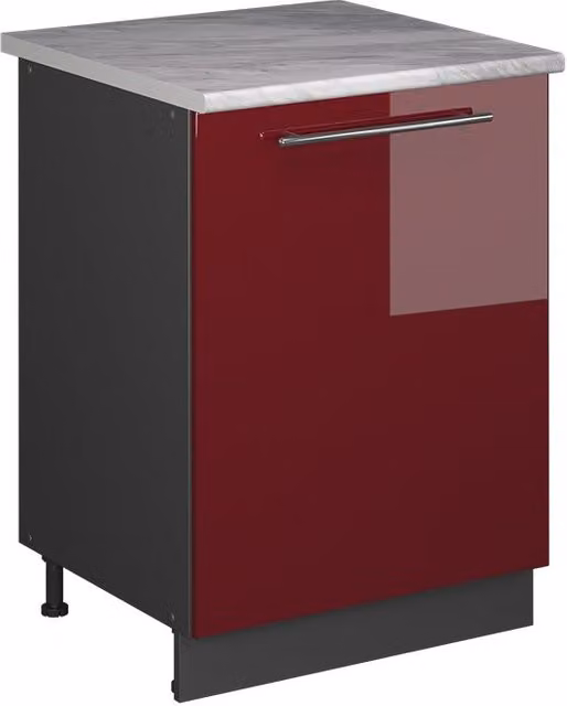 Mueble bajo para fregadero Vicco Fame-Line en rojo burdeos alto brillo y antracita, An: 60 cm, Al: 82 cm, P: 26,5 cm