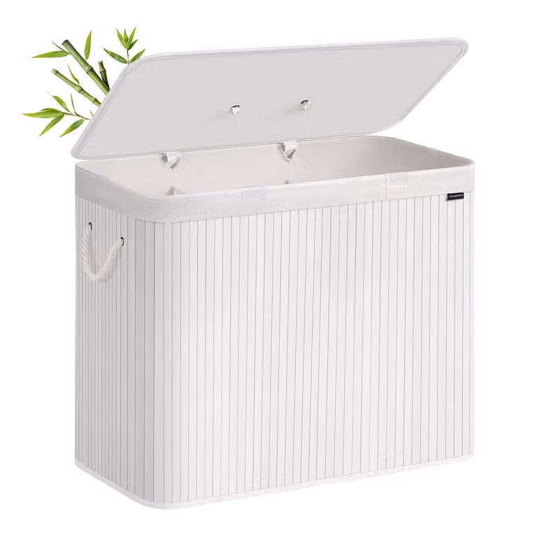 Cesto para ropa sucia Songmics con tapa y 3 compartimentos, capacidad 170 L, color blanco