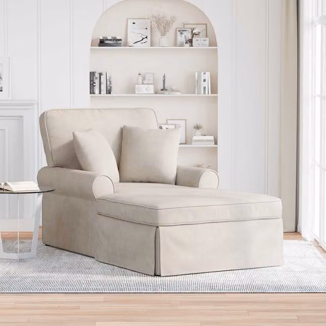 Chaise lounge moderna vidaXL con falda y cojines en color beige, An/P/Al: 157 x 91 x 91 cm