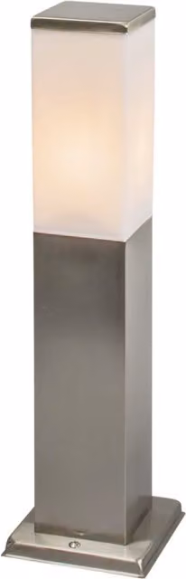 Baliza exterior para jardín Qazqa Malios de acero inoxidable color plata, diseño de cubo moderno con protección IP44, compatible con bombilla LED E27, Altura: 45 cm