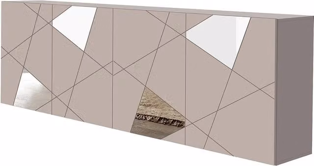 Aparador moderno Cantiano de 4 puertas en color beige con diseño geométrico y acabado lacado An/P/Al: 241 x 42 x 75 cm