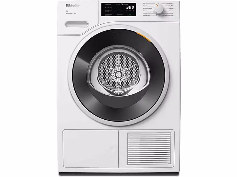 Secadora de bomba de calor Miele TWD 640 de 9 kg en color blanco con tecnología AddLoad y carga frontal