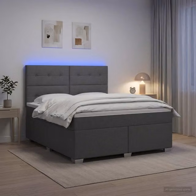 Cama box spring Maison Exclusive con colchón híbrido de muelles ensacados en gris oscuro, An/P: 140 x 200 cm