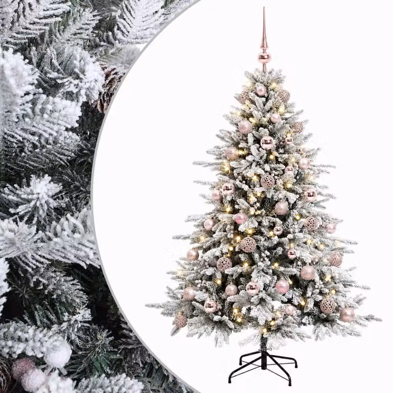 Árbol de Navidad artificial vidaXL de 120 cm con 150 LED blanco cálido y bolas verdes y blancas