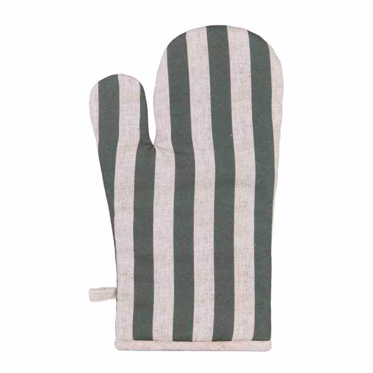 Guante de cocina de algodón AVOLA con rayas en verde y beige, 19 x 33 cm