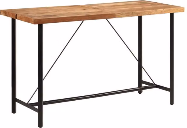 Mesa alta industrial SYFAX de madera de acacia y hierro en color marrón An/P/Al: 180 x 70 x 107 cm