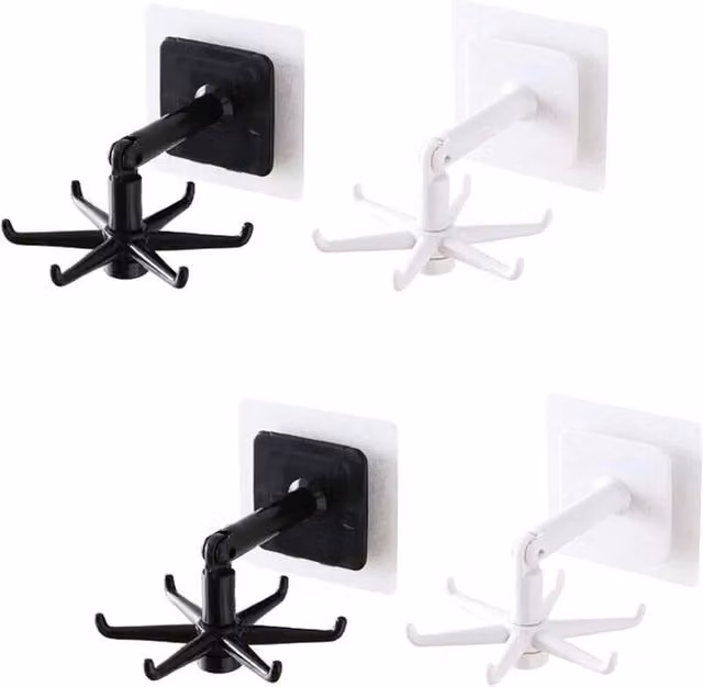 Set de 4 Percheros Giratorios de 360 Grados de Elle para Bolsos, Autoadhesivos y Multiusos en Blanco y Multicolor