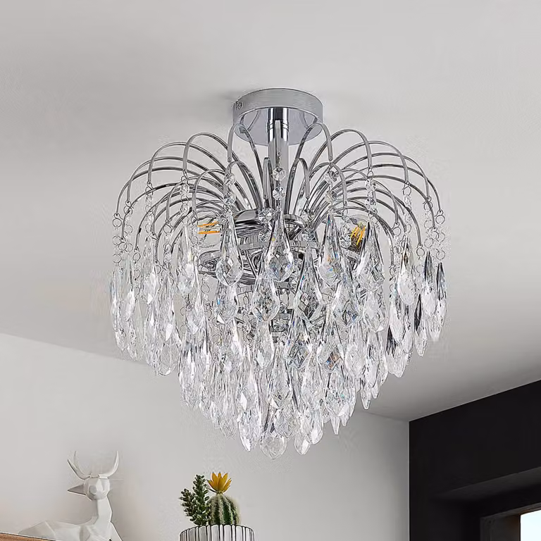 Lámpara de techo Silino de Lindby, diseño moderno en cromo y plata, atenuable para salón o comedor
