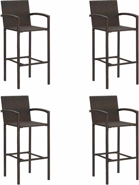 Set de 4 taburetes SYFAX de ratán sintético y acero marrón para cocina o jardín