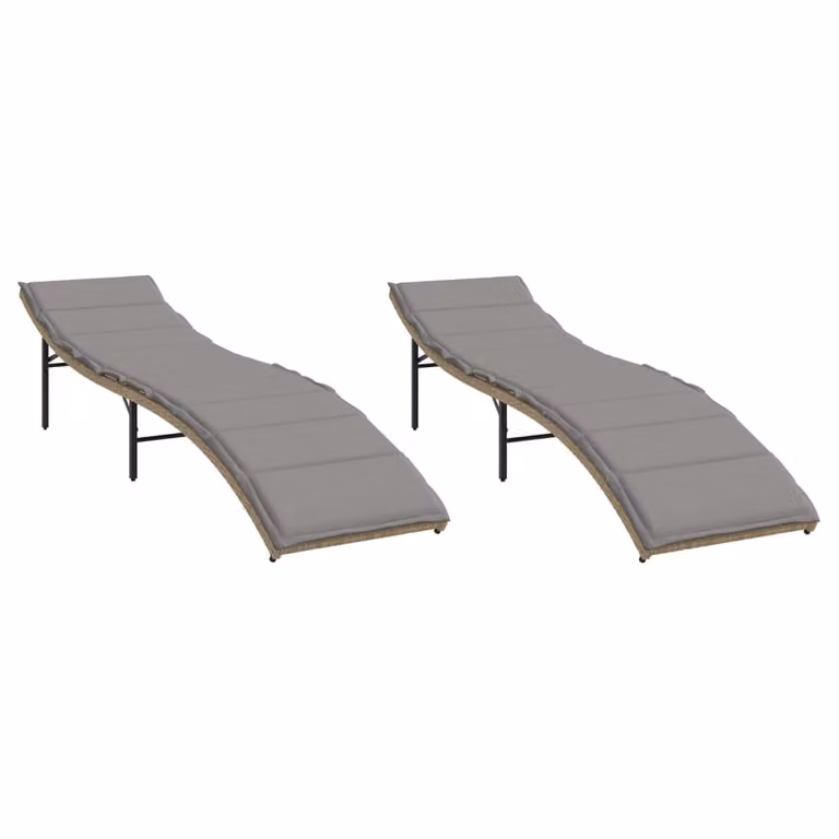 Set de 2 tumbonas Syfax de ratán y acero con cojines resistentes a la intemperie en color beige y gris
