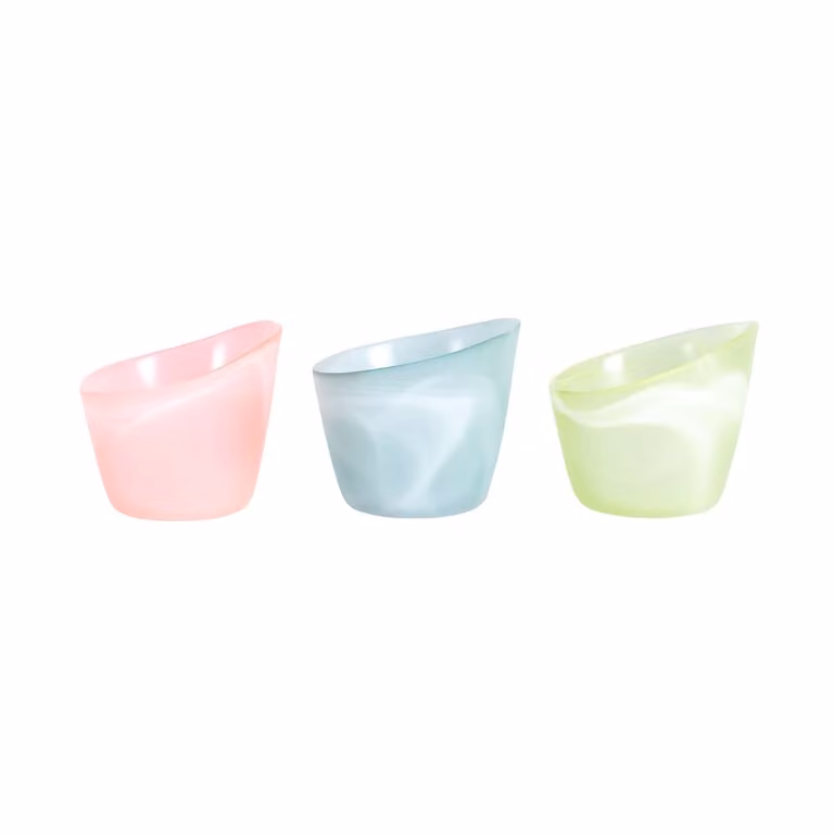 Lote de 3 portavelas decorativos de vidrio Sia Deco para tealight en colores rosa y azul con diseño abstracto redondo, An/P/Al: 7,5 x 7,5 x 6 cm