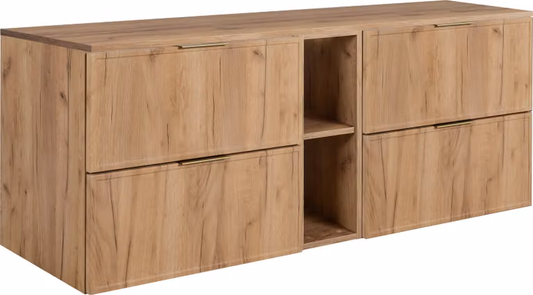 Mueble de baño moderno 3E 3xE living.com en roble con tiradores dorados, An/P/Al: 180 x 46 x 57 cm