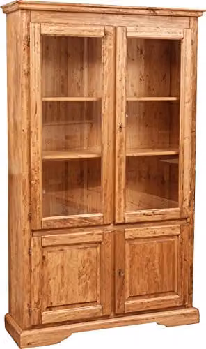 Vitrina Biscottini de madera de aliso con puertas de cristal y acabado rústico marrón para salón o comedor, An/P/Al: 120 x 37 x 197 cm