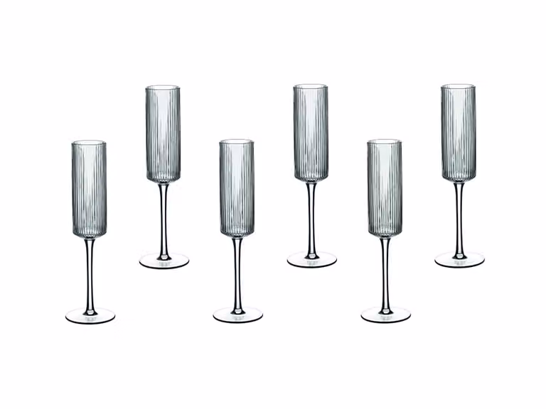 Set de 6 copas de champán Björn de cristal transparente con diseño de rayas y diámetro de 4,7 cm