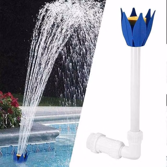 Fuente de agua ODIPIE con diseño floral de loto para piscina o estanque exterior, aspersor ajustable en colores blanco y azul