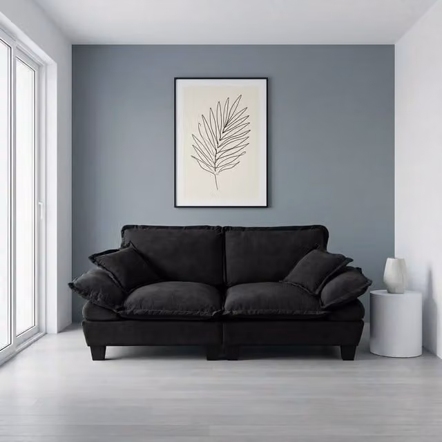 Sofá modular de dos plazas KELLANY con forma de velero en chenilla negro y reposabrazos curvos