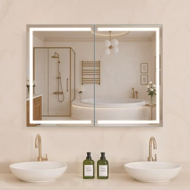 Armario de baño de pared VEVOR con espejo LED de 3 colores, estantes internos ajustables y puertos USB, An/P/Al: 60 x 17,1 x 80 cm, color blanco