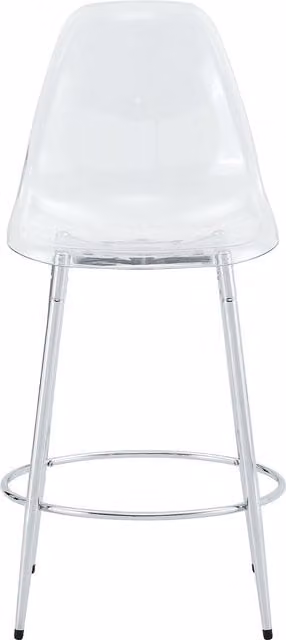 Lote de 2 taburetes de bar Stilvora con respaldo ergonómico y reposapiés en metal y plástico, color plateado transparente, An/P/Al: 45 x 120 x 66 cm