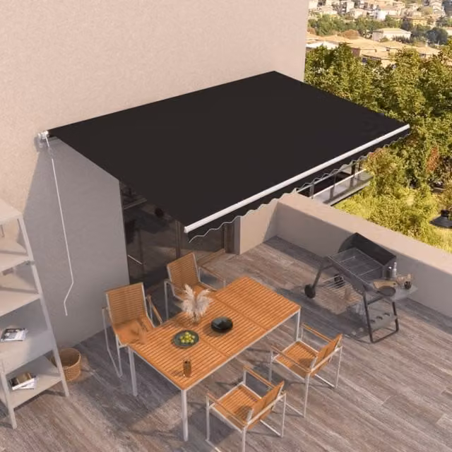 Toldo retráctil automático Maison Exclusive en gris antracita con mando a distancia, estructura de aluminio y tela de poliéster, An: 500 cm, P: 350 cm