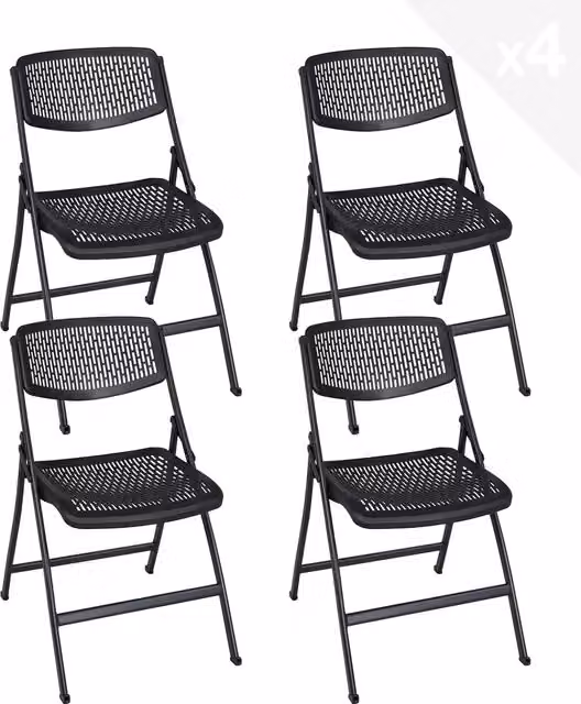Lote de 4 sillas plegables apilables KAYELLES de metal y plástico negro mate para cocina y comedor