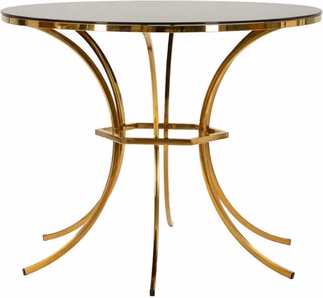 Mesa de comedor Shanty de Mauro Ferretti con sobre de cristal transparente y estructura de metal en color dorado y negro, An/P/Al: 100 x 80 cm