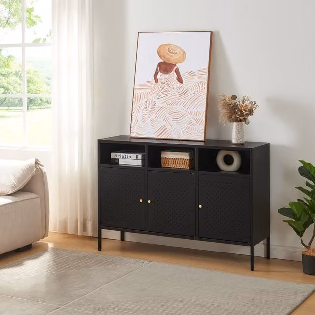 Aparador moderno Janakkala de acero con 3 puertas en color negro de en.casa An/P/Al: 119 x 35 x 80 cm