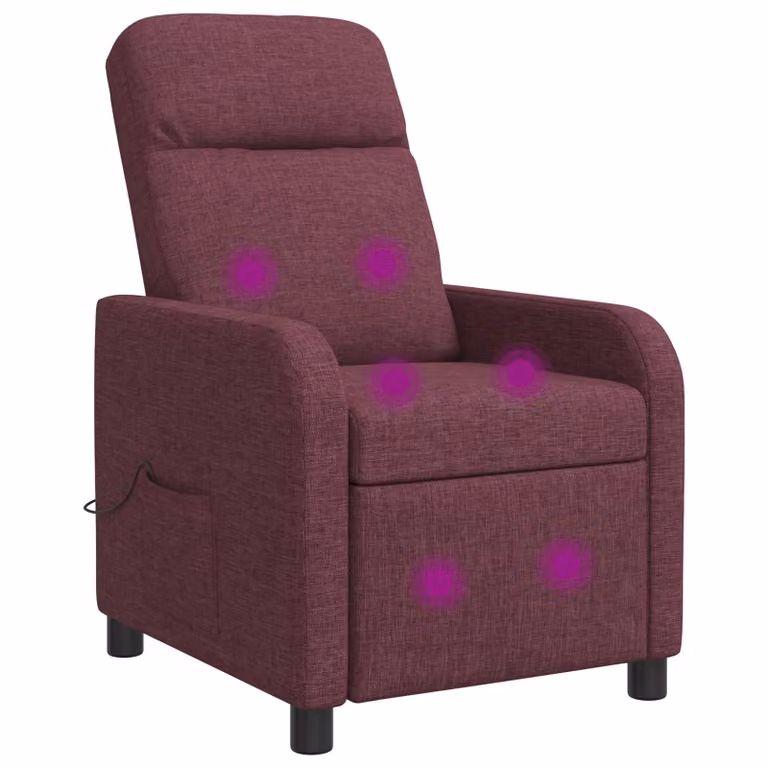 Silla de masajes reclinable vidaXL en color morado con tapicería de tela y reposabrazos