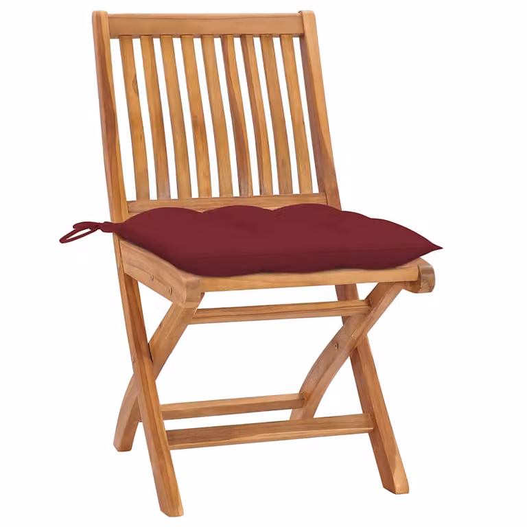 Set de 8 sillas plegables con cojines rojos de madera de teca de vidaXL