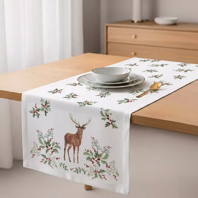Camino de mesa floral Naf Naf de algodón blanco An/P: 50 x 150 cm