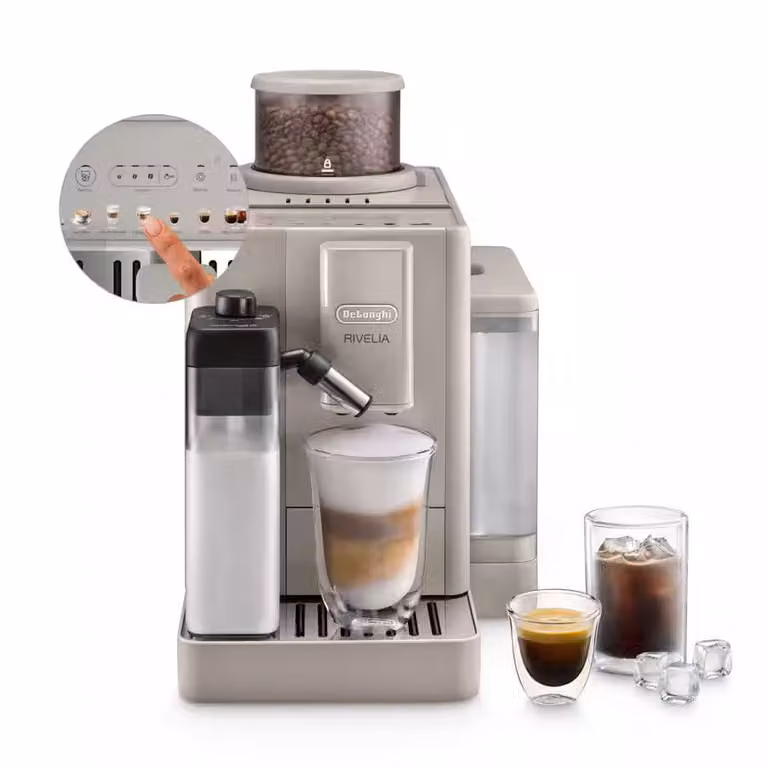 Cafetera automática De'Longhi Rivelia Start con función Cold Brew en color beige