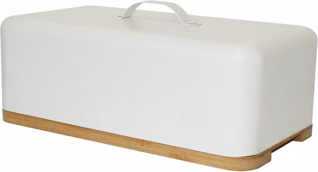 Panera de metal blanco y madera natural Box and Beyond, An/P/Al: 33 x 18 x 14 cm