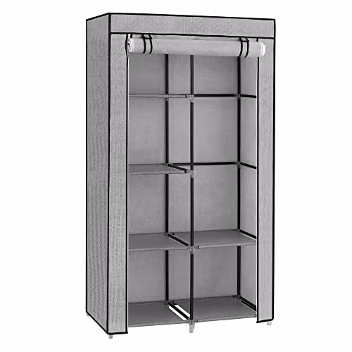 Armario de tela SONGMICS con barra colgante y estantes internos, estructura de metal, An/P/Al: 45 x 88 x 168 cm, gris