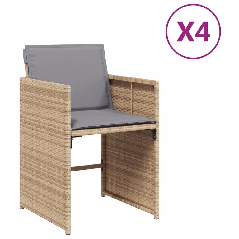 Set de 4 sillones de jardín Syfax en ratán sintético con cojines beige y gris con reposabrazos
